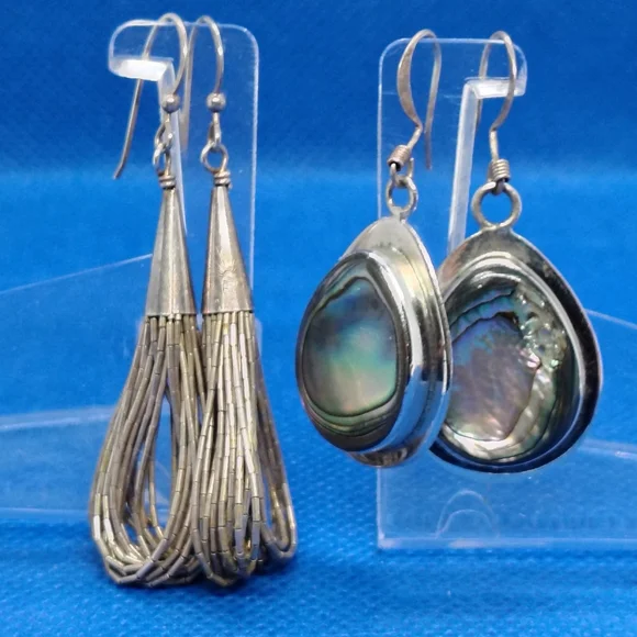 Silver Vintage Earring Lot- Vintage Native Liquid Silver Drop & Drop Abalone - Picture 8 of 10